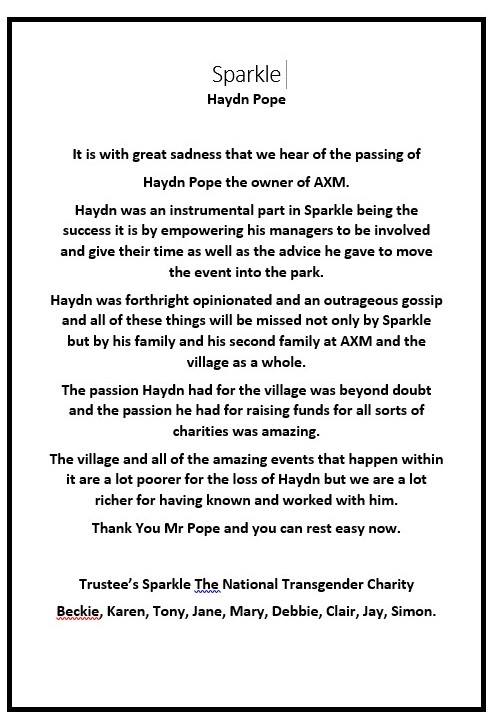 Sparkle Tribute to Haydn Pope