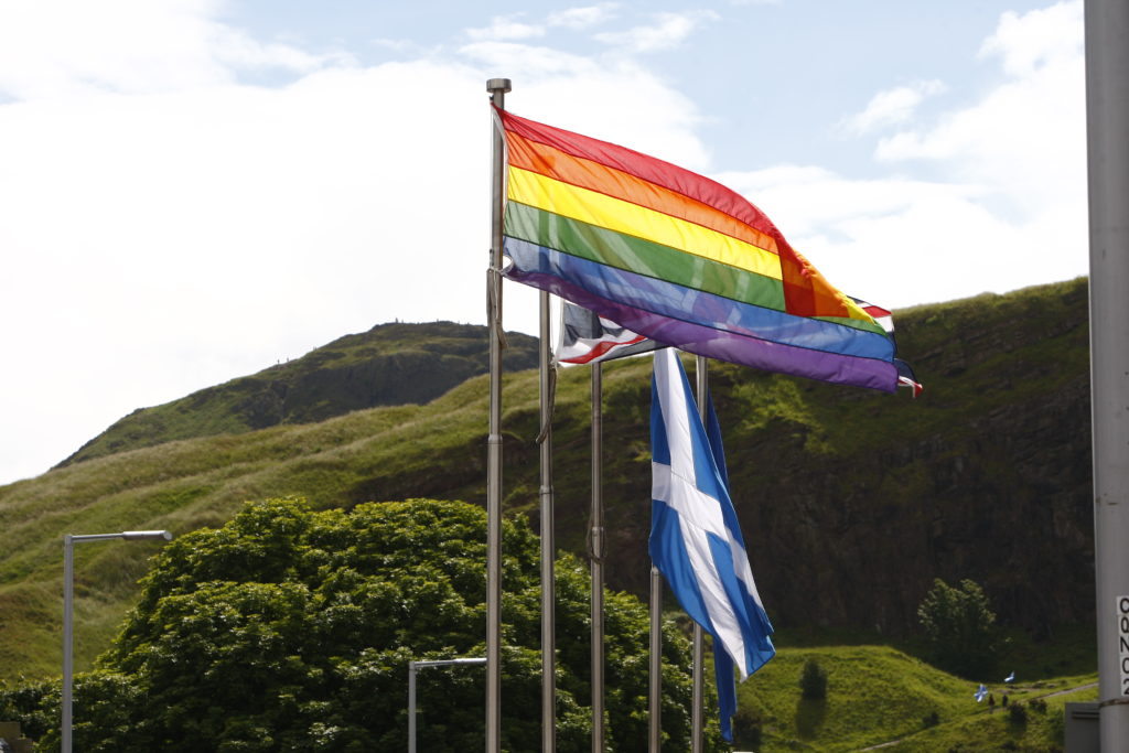 The Pride Flag flies outside the Scottish Parliament during the Opening of the fifth session of the Scottish Parliament. 02 July 2016. Pic - Andrew Cowan/Scottish Parliament