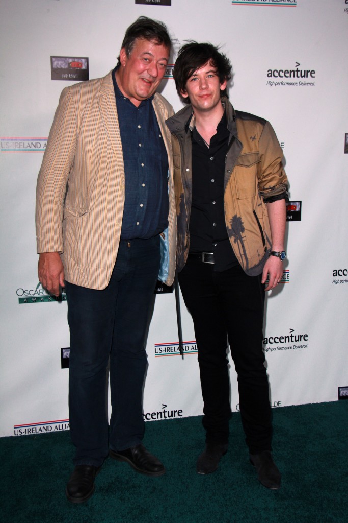 Stephen Fry and Elliot Spencer at the Oscar Wilde US-Ireland Pre-Academy Awards Event, Bad Robot, Santa Monica, CA 02-19-15