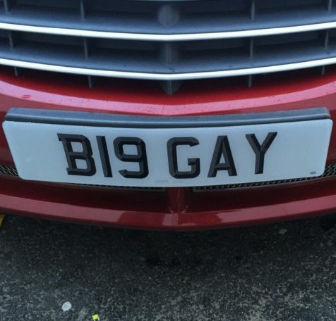 Big Gay numberplate for sale