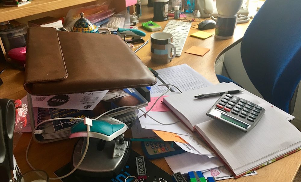 Messy office desk