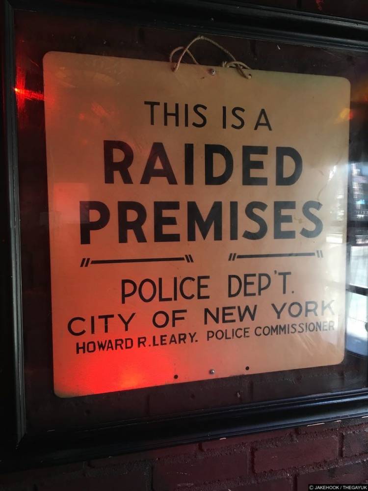 a sign from Stonewall that police used to raid the premises