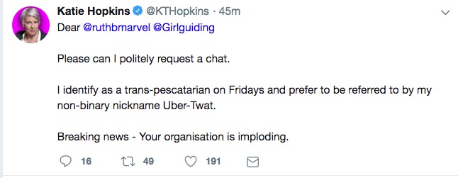 Katie Hopkins thinks the Girl Guides is imploding thanks to trans rights