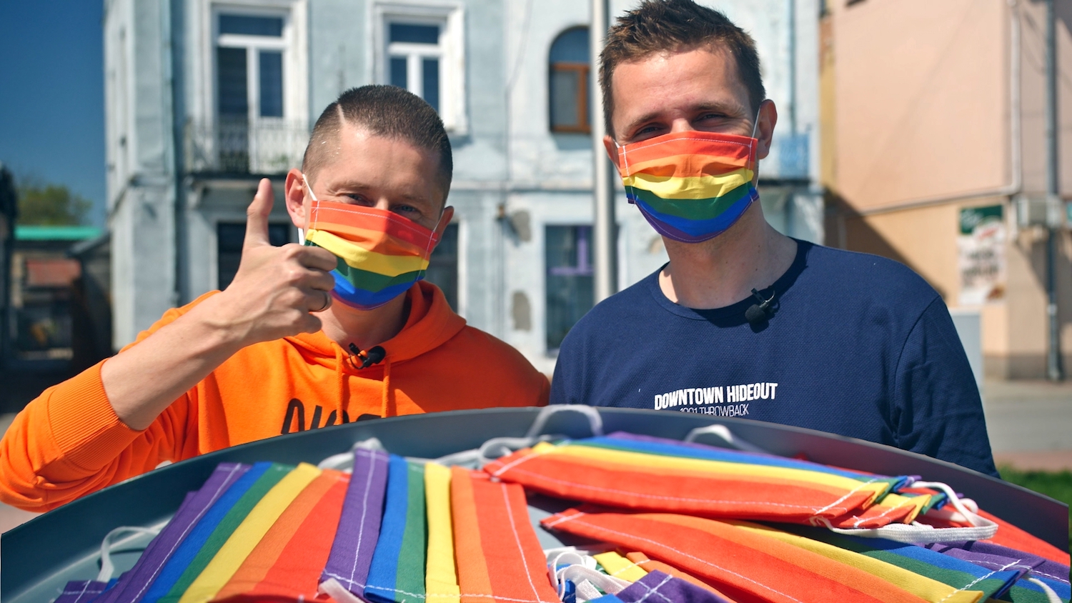 Husbands give out rainbow masks in Poland’s notorious “LGBT Free Zones”